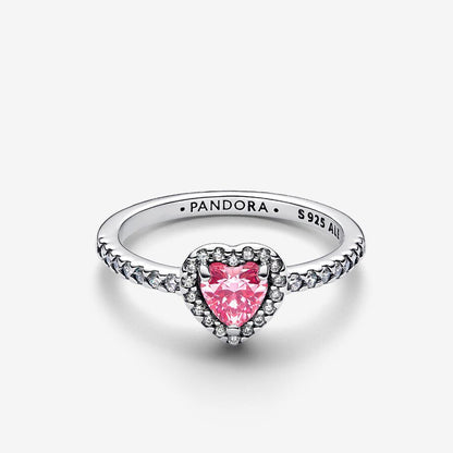 Pavé Heart Pink Stone Silver Ring