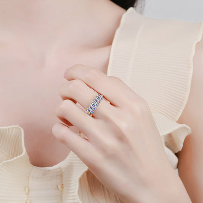 Emerald Cut Moissanite Ring - PT950 Plated 925 Sterling Silver with Musical Note Motifs