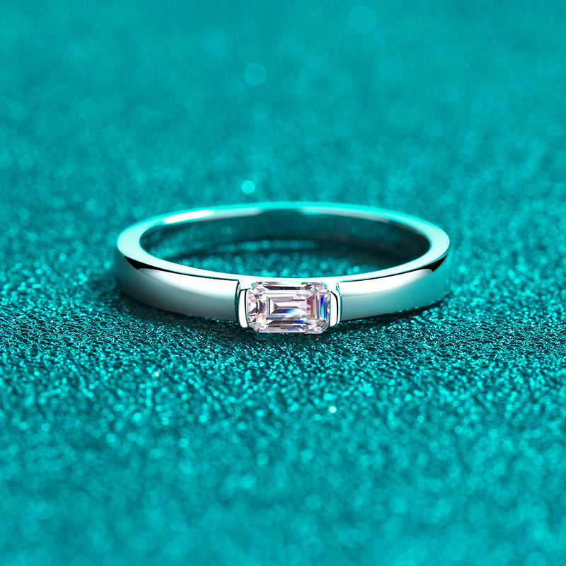 Emerald Cut Moissanite Ring in 925 Sterling Silver | 0.5ct Rectangular Bezel Setting