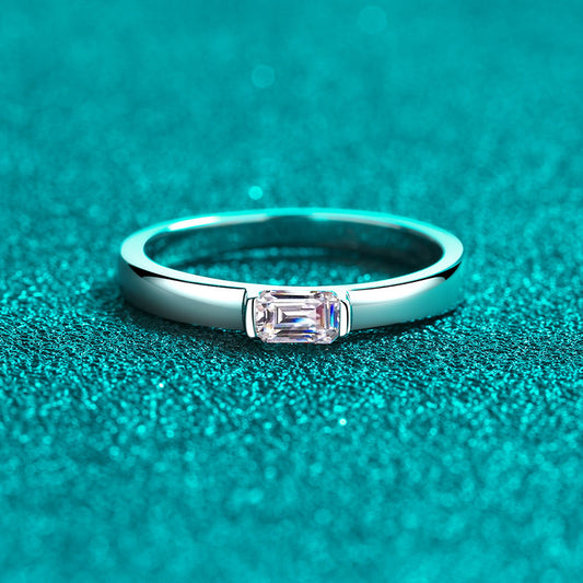 Emerald Cut Moissanite Ring in 925 Sterling Silver | 0.5ct Rectangular Bezel Setting