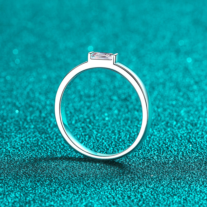 Emerald Cut Moissanite Ring in 925 Sterling Silver | 0.5ct Rectangular Bezel Setting