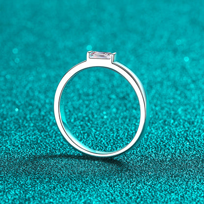 Emerald Cut Moissanite Ring in 925 Sterling Silver | 0.5ct Rectangular Bezel Setting