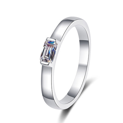 Emerald Cut Moissanite Ring in 925 Sterling Silver | 0.5ct Rectangular Bezel Setting