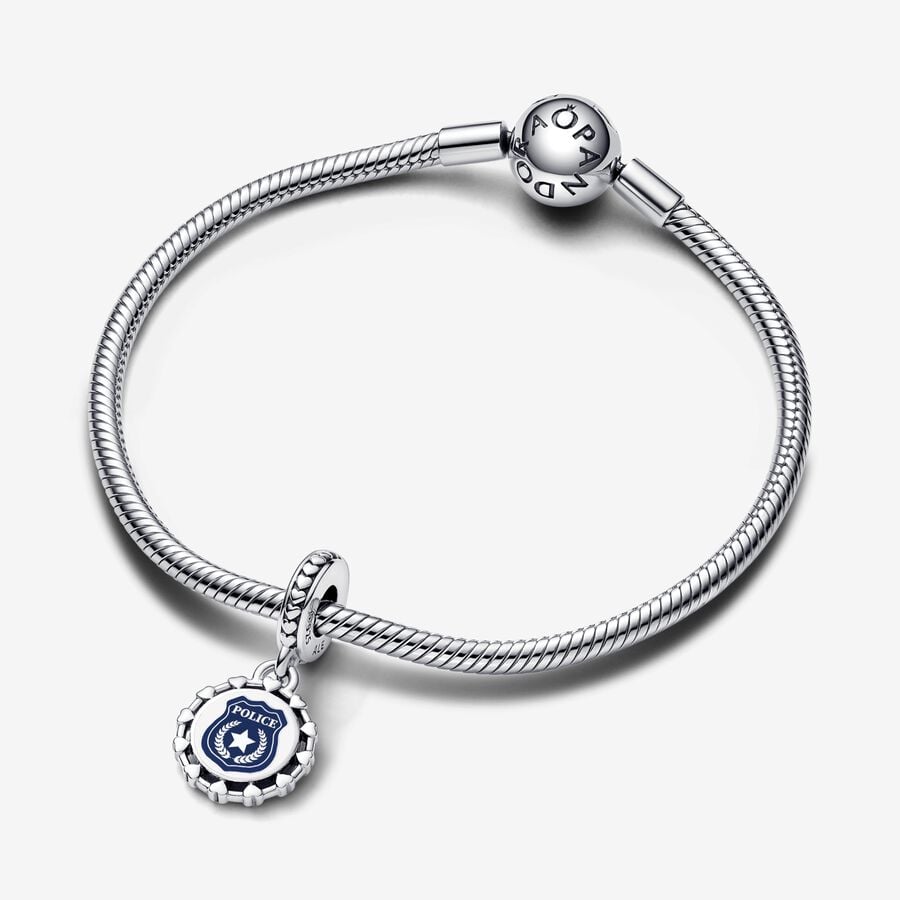 Blue Police Badge Silver Charm