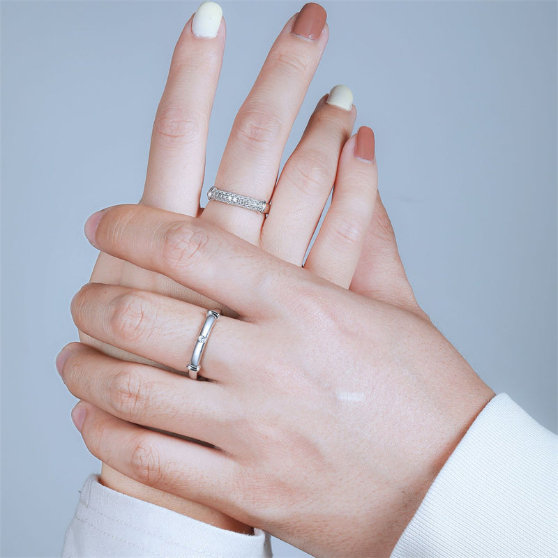 "Eternal Devotion" Couple Rings - 925 Sterling Silver Engravable Wedding Set with Gift Box