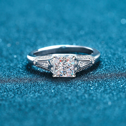 Ethnic Blessing S925 Silver Ring PT950 Plated Princess Cut Moissanite Solitaire for Women