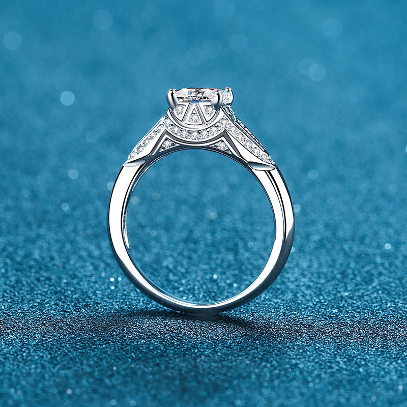 Ethnic Blessing S925 Silver Ring PT950 Plated Princess Cut Moissanite Solitaire for Women