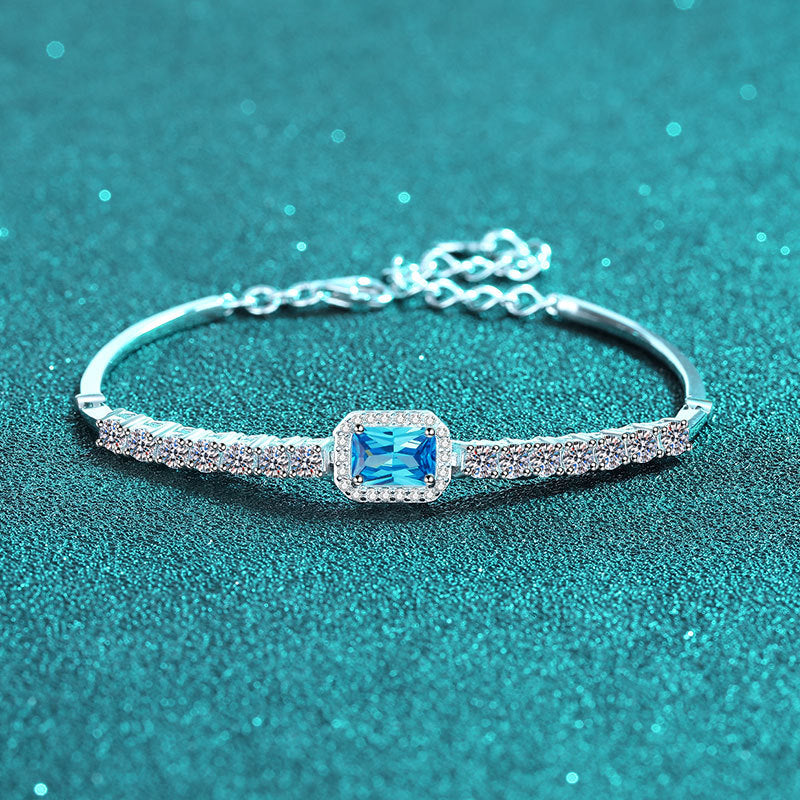 Ethnic Floral 925 Silver Bracelet with Choice of 2.4ct Moissanite | Emerald Cut | Radiant Cut | Blue Moissanite
