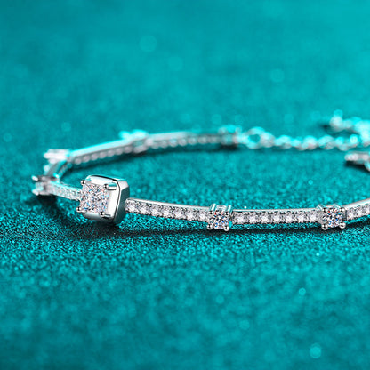 Exotic Botanical 925 Silver Bracelet with 1.88ct Moissanite | Camellia, Cactus & Red Bean Design | 5-Layer Rhodium Plating