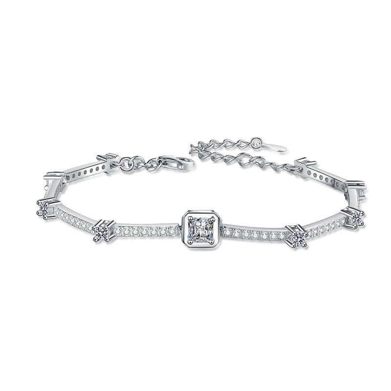 Exotic Botanical 925 Silver Bracelet with 1.88ct Moissanite | Camellia, Cactus & Red Bean Design | 5-Layer Rhodium Plating