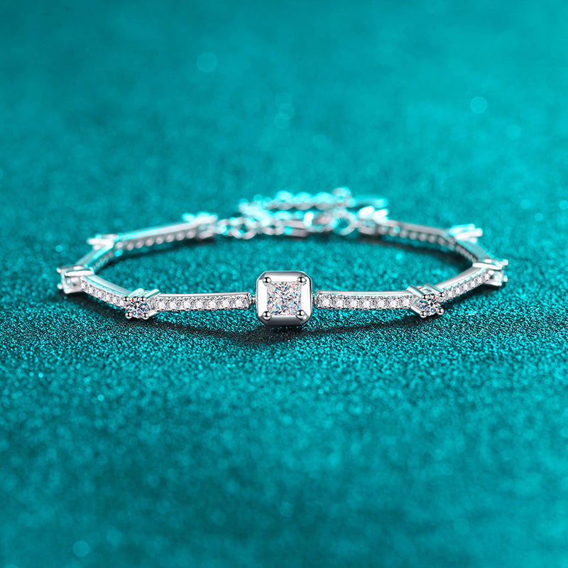 Exotic Botanical 925 Silver Bracelet with 1.88ct Moissanite | Camellia, Cactus & Red Bean Design | 5-Layer Rhodium Plating