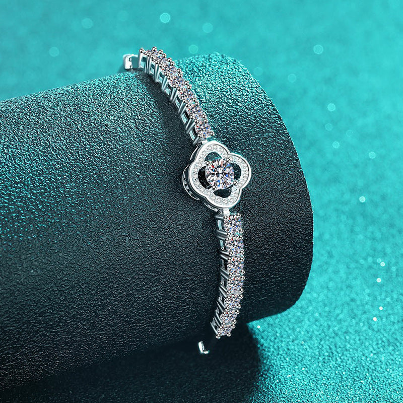 Exotic Floral Vintage Style 925 Silver Bracelet for Women with 1.9ct Moissanite - Tulip, Rose, Camellia Design