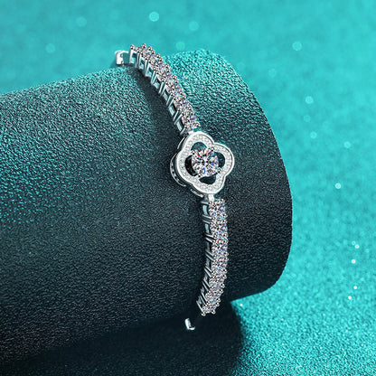 Exotic Floral Vintage Style 925 Silver Bracelet for Women with 1.9ct Moissanite - Tulip, Rose, Camellia Design