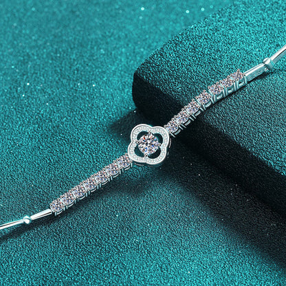 Exotic Floral Vintage Style 925 Silver Bracelet for Women with 1.9ct Moissanite - Tulip, Rose, Camellia Design