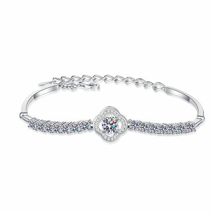 Exotic Floral Vintage Style 925 Silver Bracelet for Women with 1.9ct Moissanite - Tulip, Rose, Camellia Design