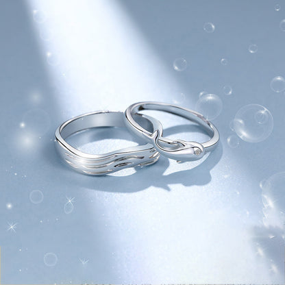 "Fish & Water" Chinese-Style Couple Rings - 925 Sterling Silver Harmony Matching Set