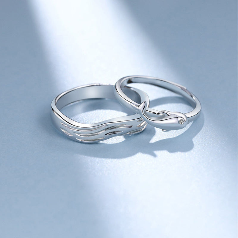 "Fish & Water" Chinese-Style Couple Rings - 925 Sterling Silver Harmony Matching Set