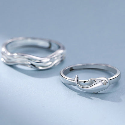 "Fish & Water" Chinese-Style Couple Rings - 925 Sterling Silver Harmony Matching Set