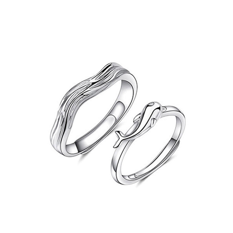 "Fish & Water" Chinese-Style Couple Rings - 925 Sterling Silver Harmony Matching Set