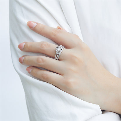 Floral 925 Silver Ring Set - Versatile Bridal Stack with Zirconia Accents