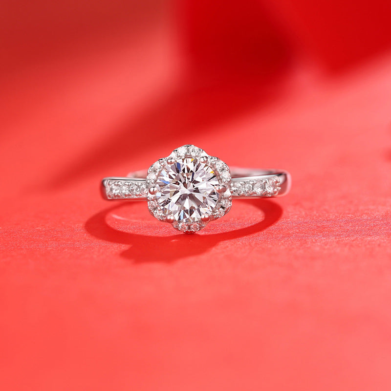 Floral Geometric Ring with Moissanite