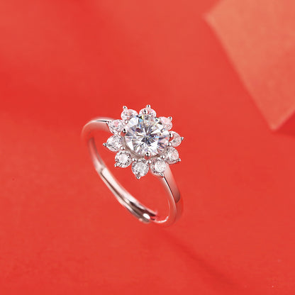 Floral Geometric Ring with Moissanite