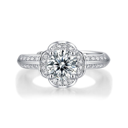 Floral Geometric Ring with Moissanite