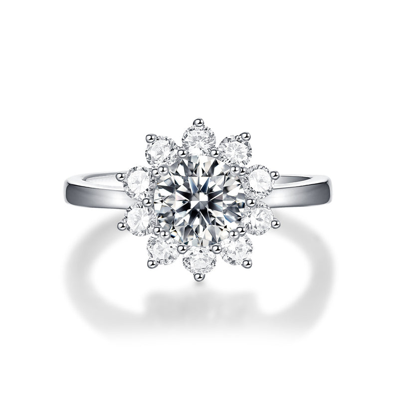 Floral Geometric Ring with Moissanite