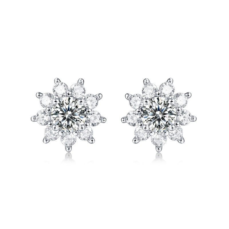 Floral Sterling Silver Moissanite Stud Earrings for Women