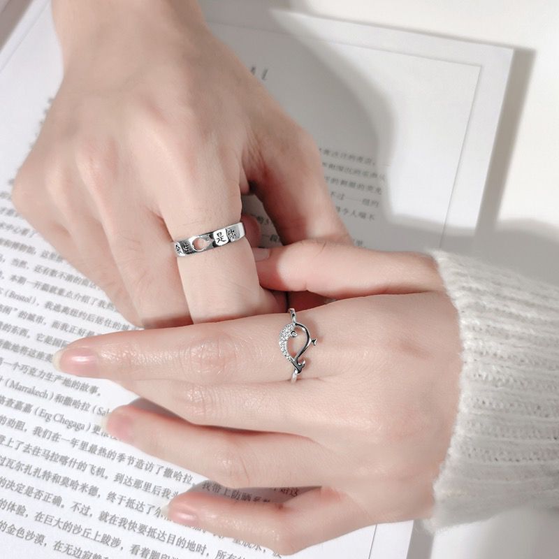 "Forever Yours" Couple Rings - 925 Sterling Silver Adjustable Matching Set with Zircon Accents