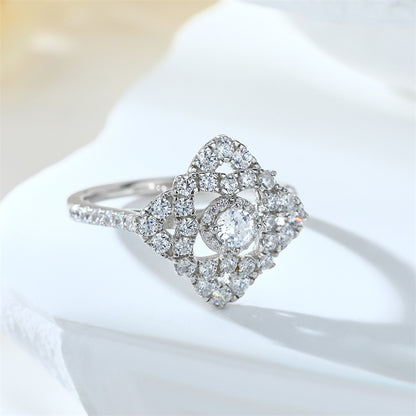 Four-Leaf Clover 925 Silver Ring - Geometric Zirconia Band for Women