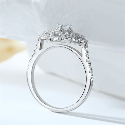 Four-Leaf Clover 925 Silver Ring - Geometric Zirconia Band for Women