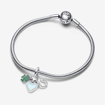 Four Leaf Clover, Heart and Horseshoe Triple Dangle Charm