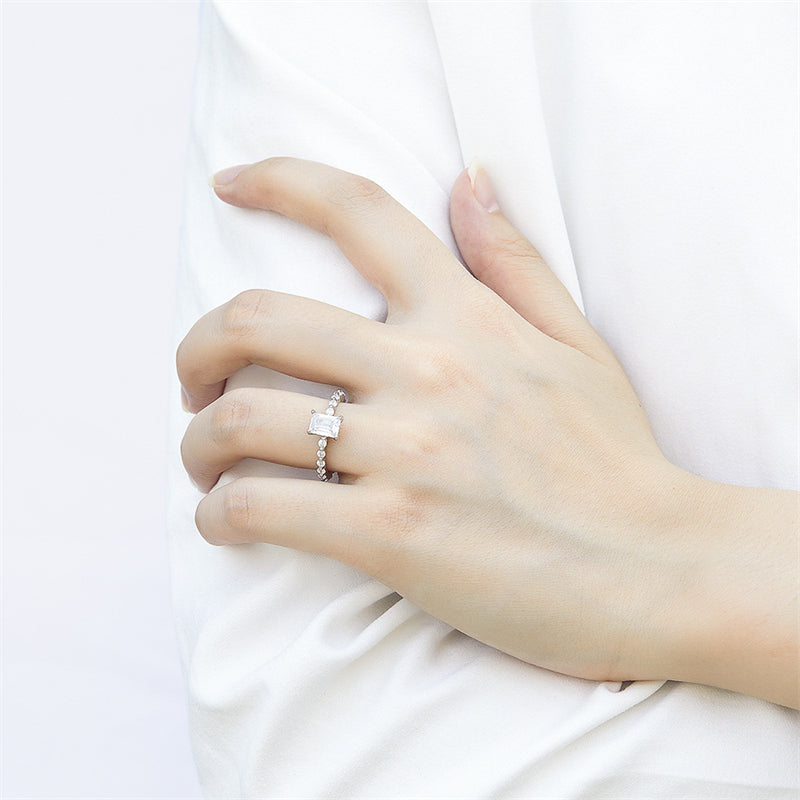 Full Eternity Square Zircon Ring - 925 Sterling Silver Statement Index Finger Jewelry