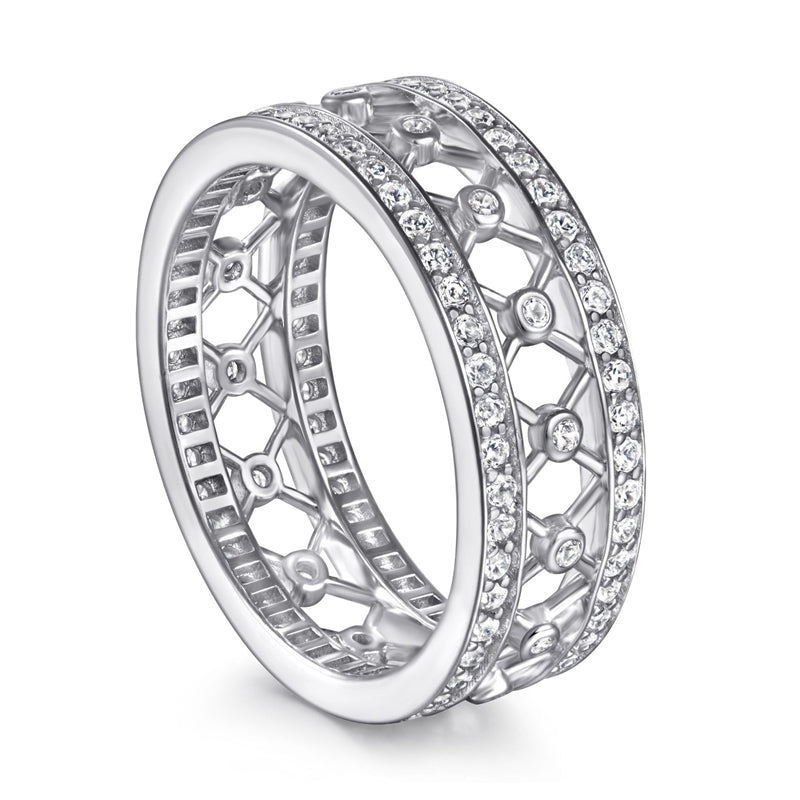 Full Pavé Zirconia 925 Silver Ring - Luxe Full-Coverage Diamond-Effect Band