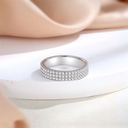 Full Pavé Zirconia 925 Silver Ring - Luxe Geometric Stackable Band for Women