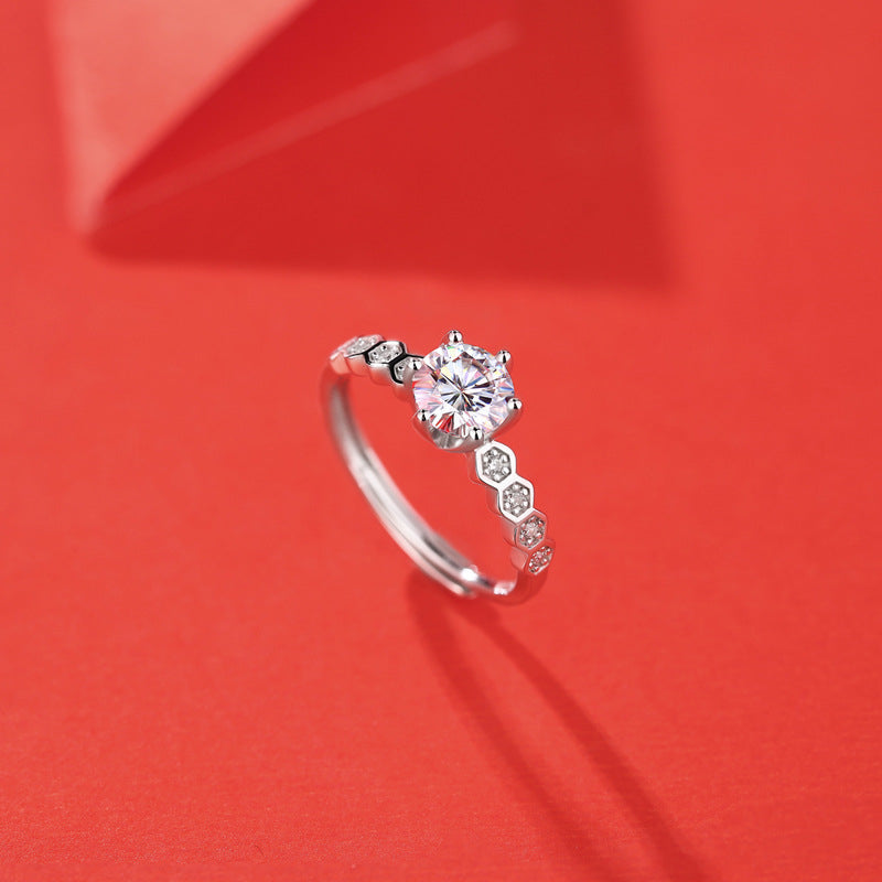 Futuristic Six-Prong Ring with Moissanite