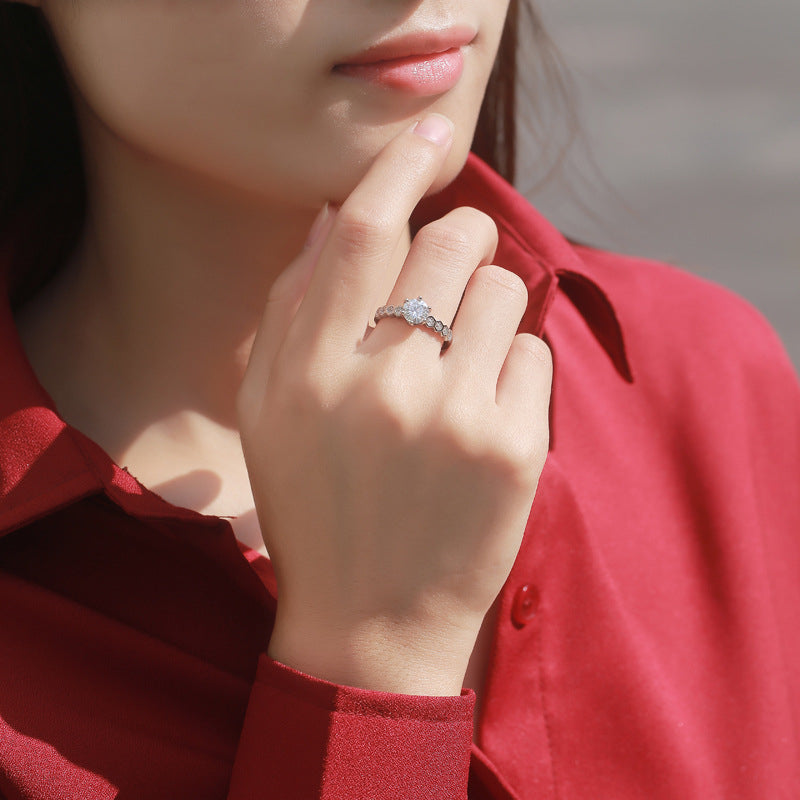 Futuristic Six-Prong Ring with Moissanite