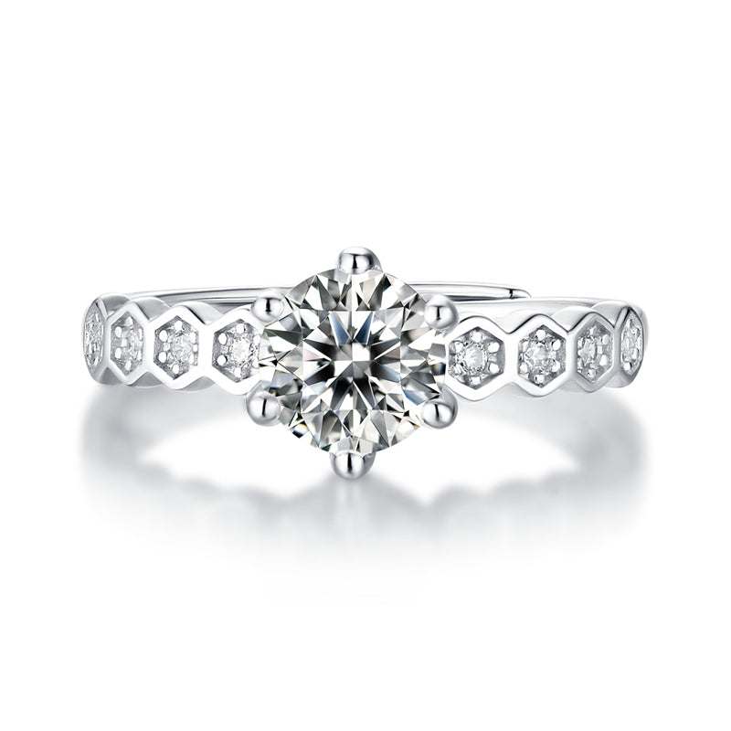 Futuristic Six-Prong Ring with Moissanite
