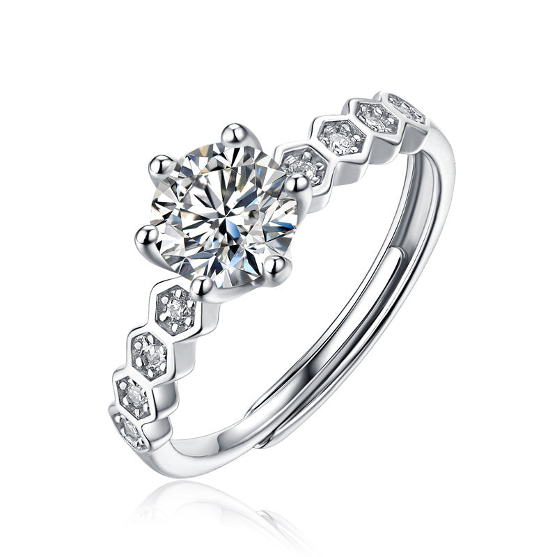 Futuristic Six-Prong Ring with Moissanite