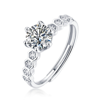 Futuristic Six-Prong Ring with Moissanite