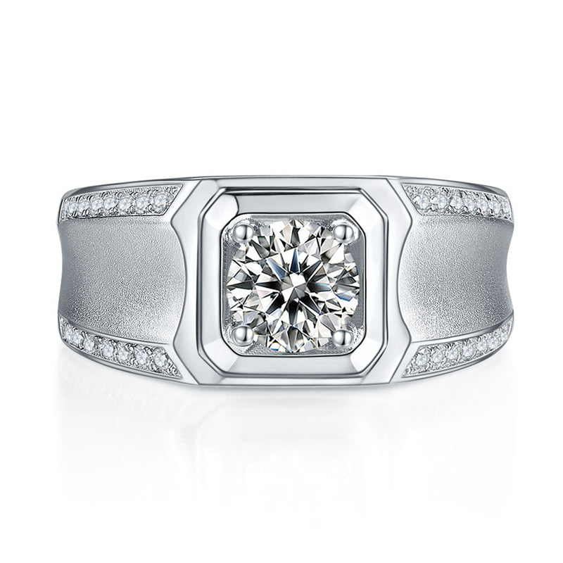 GRA Certified Moissanite Men's Ring - 925 Sterling Silver Geometric Wedding Band