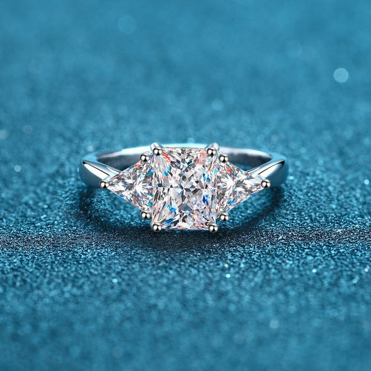 Geometric 3ct Moissanite Statement Ring in 925 Sterling Silver | Emerald & Radiant Cut