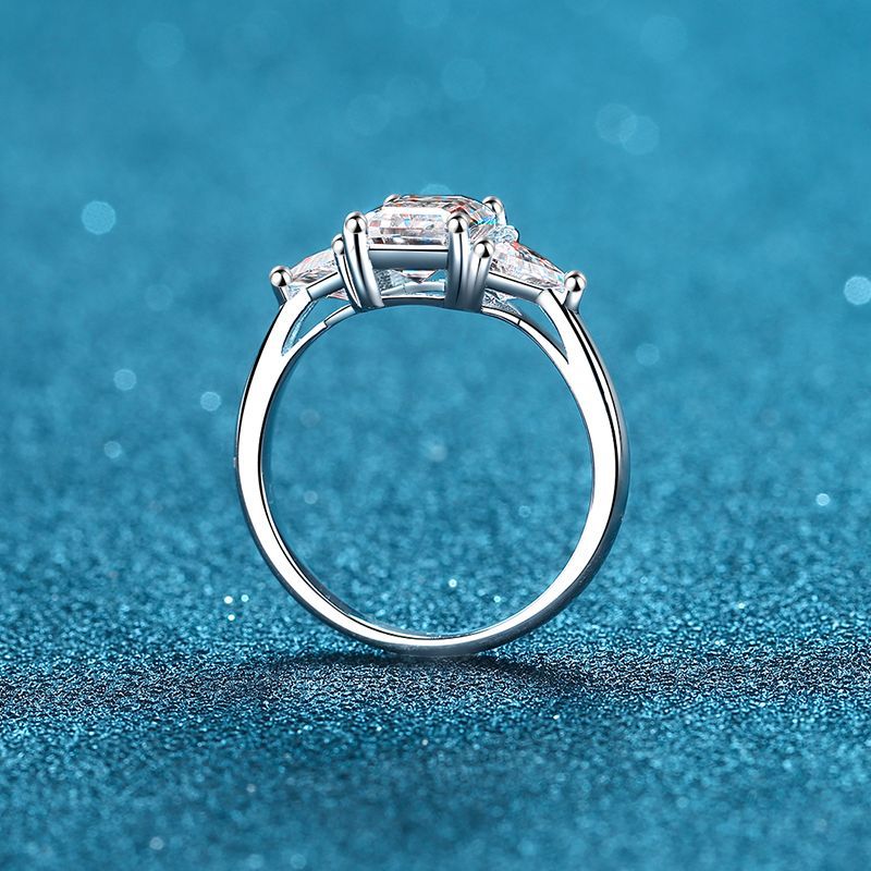 Geometric 3ct Moissanite Statement Ring in 925 Sterling Silver | Emerald & Radiant Cut
