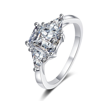 Geometric 3ct Moissanite Statement Ring in 925 Sterling Silver | Emerald & Radiant Cut