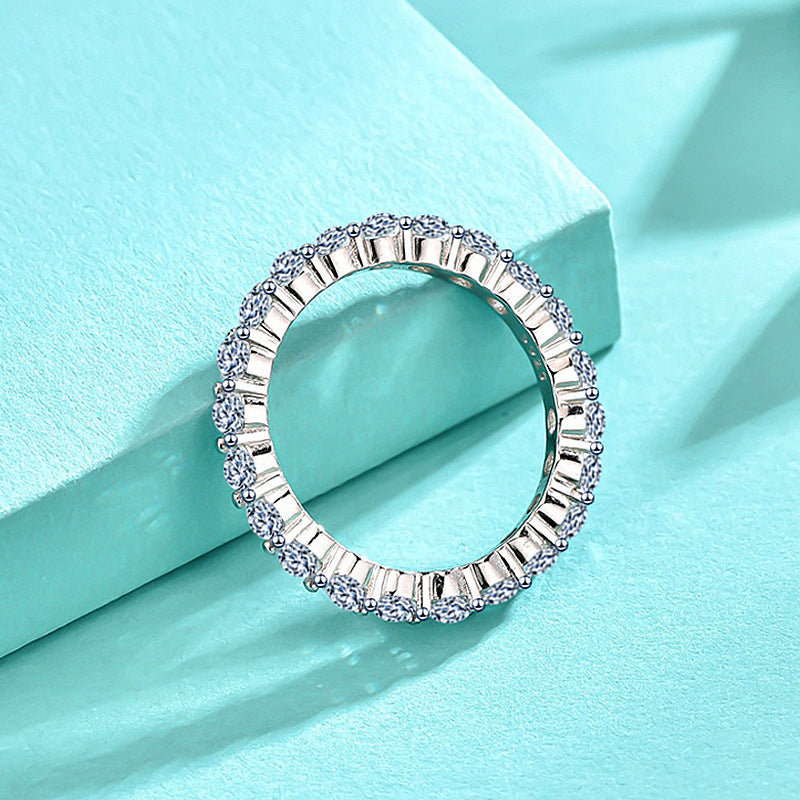 Geometric 925 Silver Zircon Ring Rhodium Plated Women's Minimalist Jewelry US Size 5-10