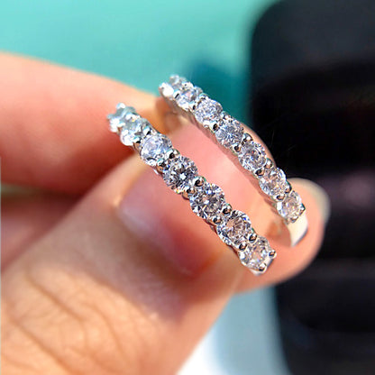 Geometric 925 Silver Zircon Ring Rhodium Plated Women's Minimalist Jewelry US Size 5-10