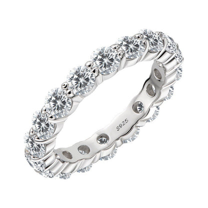 Geometric 925 Silver Zircon Ring Rhodium Plated Women's Minimalist Jewelry US Size 5-10