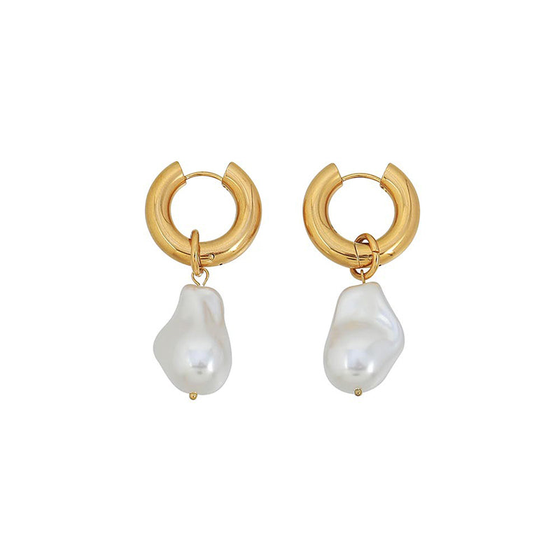 Geometric Baroque Pearl Drop Earrings in Surgical Steel & Gold Plating