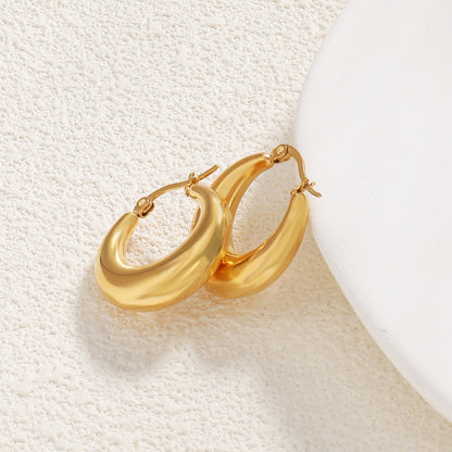 Geometric Circle Gold Plated Stud Earrings - Brass & Stainless Steel Light Luxury Jewelry for Women